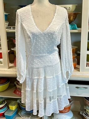 Bardot Mae Swiss-Dot White Dress - Size Small